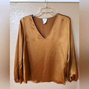 Nicole Miller Copper Gold Satin Top Size S